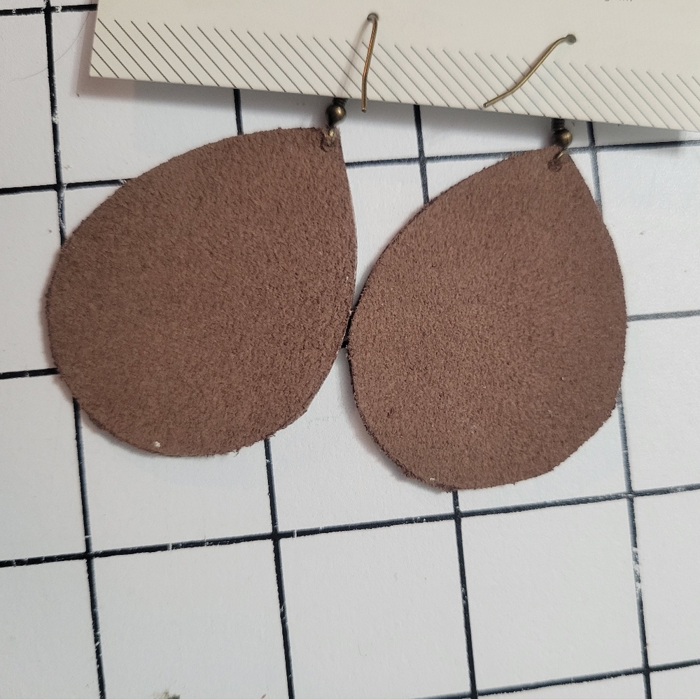 Handmade Turquoise And Gold Leather Earrings - Picture 4 of 6